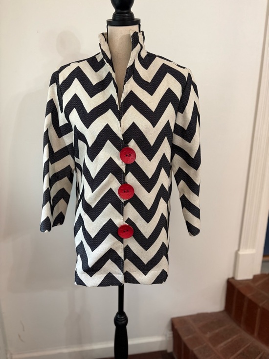Painted Pony Jackets & Blazers - Vintage Painted Pony Chevron Blazer Jacket Black White Red Buttons Size MEDIUM